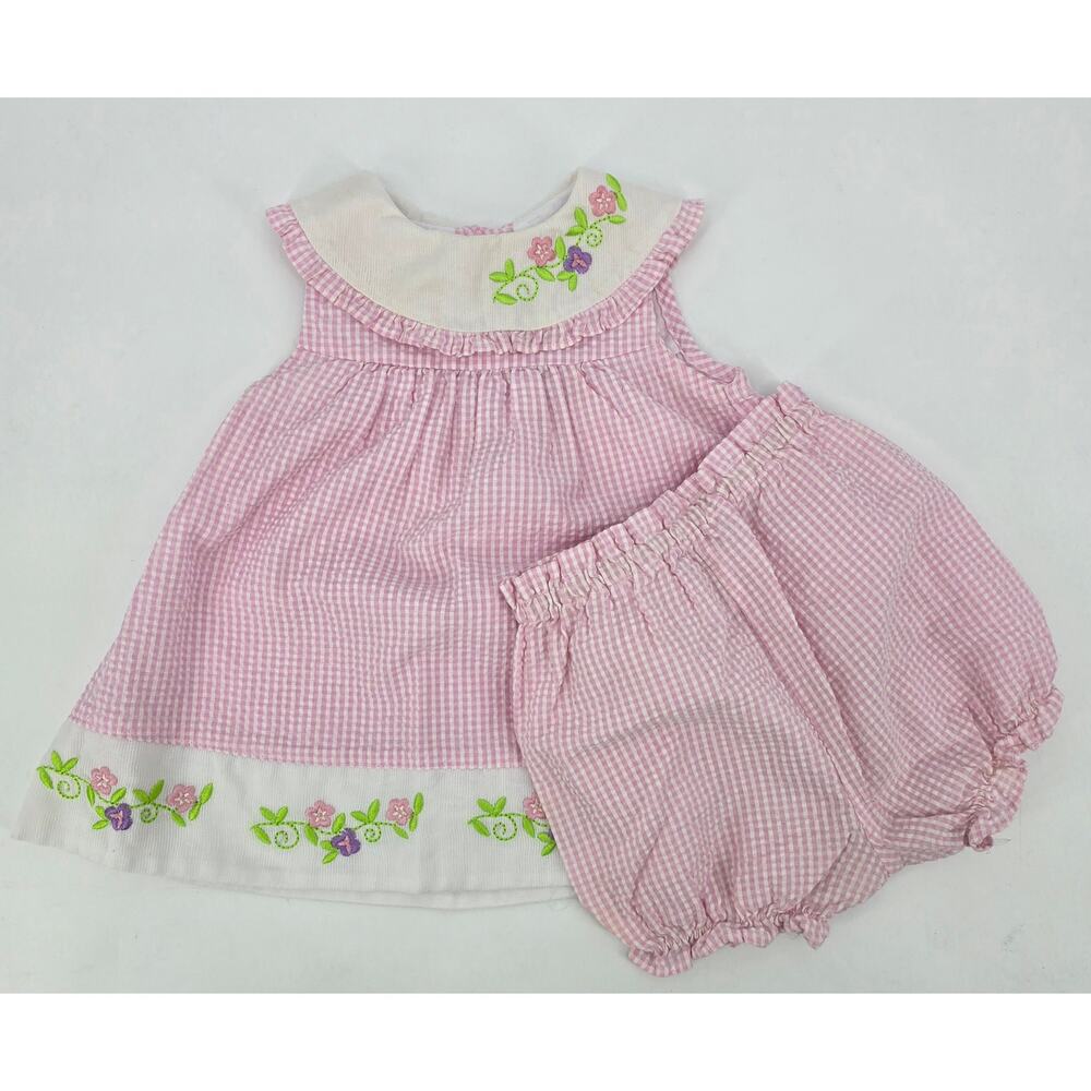 Vintage‎ Cottagecore Fairycore Tutti Frutti Pink Gingham Dress Bloomers Set
